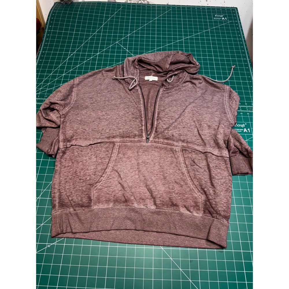 Grace & Lace Womens Half Zip Hoodie Heathered Mauve Short Sleeve Pullover Large